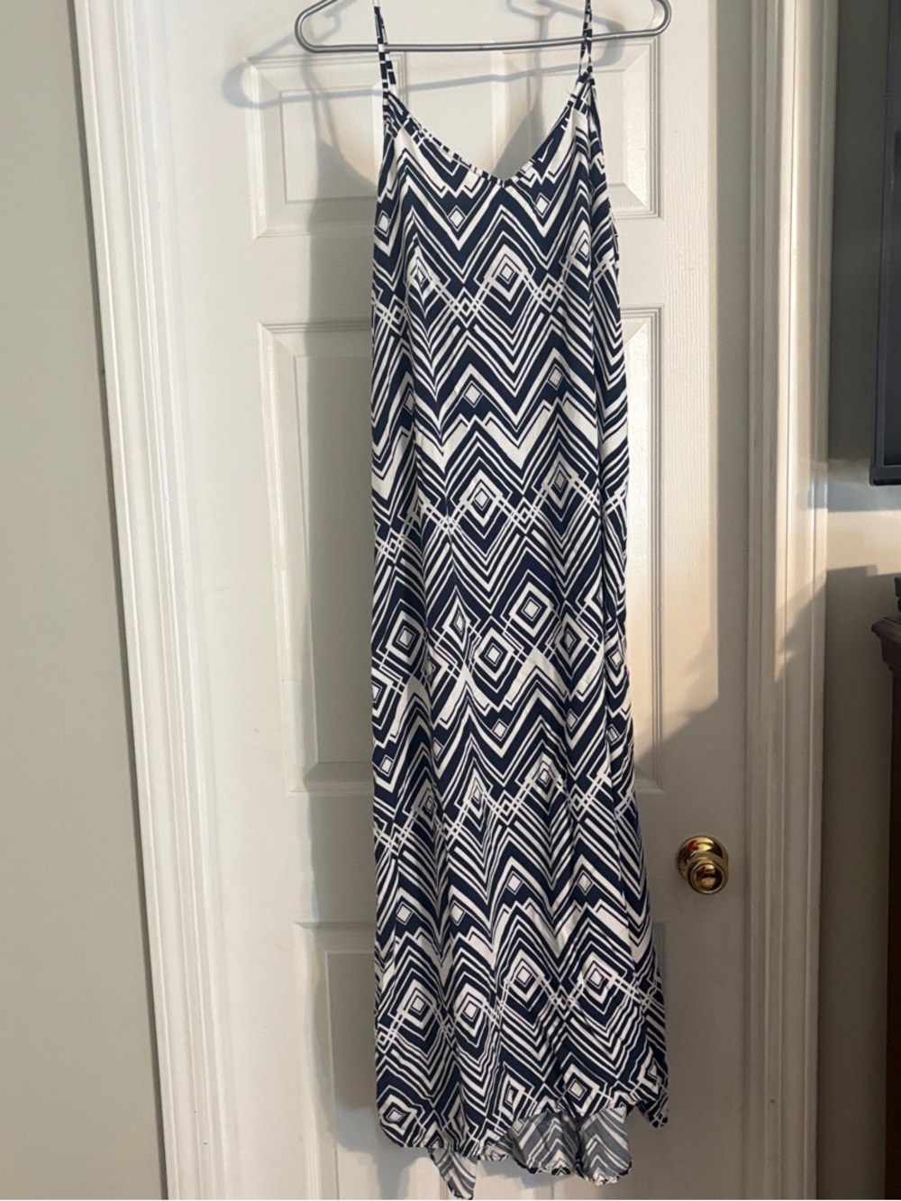 GAP Navy & White Geometric Spaghetti-Strap Maxi Dress